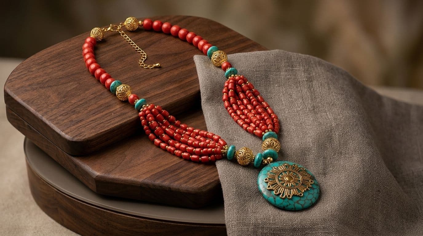 CORAL BEADS WITH PENDANTS